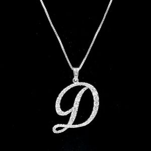 Silver D CZ Monogram Pendant Chain Necklace Rhinestone Crystal Initial Charm